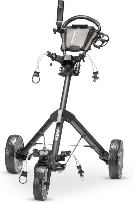 KVV Mini-Pro Deluxe Golf Cart for All Age Groups,Golf Push Cart with Adjustable Upper Bracket, 360 Swivel Front Wheel, Ultra-Compact Size(Charcoal)