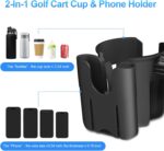 Golf Cart Cup Holder with Phone Holder, 2-in-1 Adjustable Universal Cup Phone Holder Front and Rear Seat Armrest Kit Accessories Compatible for EZGO/Club Car/Yamaha & Most Golf Carts - Image 2