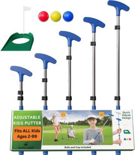 Kids Putter - Extendable Shaft for Junior Golfers - Adjustable Size for Right and Left Hand - Perfect Training Club for Kids - Includes 3 Balls, Cup with Flag