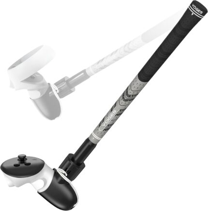 YOGES VR Golf Club Attachment Compatible with Meta Quest 3S/ Quest 3/ Oculus Quest 2 Controller, Non-Slip VR Golf Handle Grips 90 Degree Keep Tracking for Golf VR Games (ONLY for Right Controller)