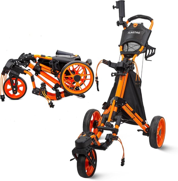 Golf Push Cart 3 Wheel with 360 Swivel Front Wheel,Lightweight and Foldable Walking Golf Cart，One-Click Foldable,with Foot Brake - Image 1