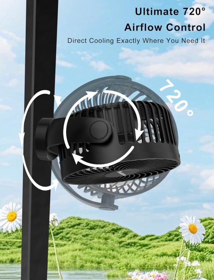 Magnetic Golf Cart Fan Rechargeable, 12000mAH Battery Operated Portable Fan with 3 Speeds, LED Lantern, Magnetic Base, Compatible with EZGO Club Car Yamaha, Golf Cart & Cruise Ship Accessories - Image 6