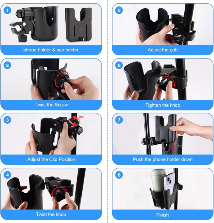Golf Cart Cup Holder with Phone Holder, 2-in-1 Adjustable Universal Cup Phone Holder Front and Rear Seat Armrest Kit Accessories Compatible for EZGO/Club Car/Yamaha & Most Golf Carts - Image 9