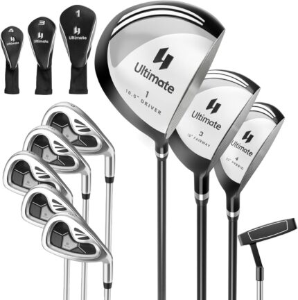 Tangkula 9/10 Pieces Men's Complete Golf Clubs Set Right Hand, Includes 460cc Alloy #1 Driver & #3 Fairway Wood & #4 Hybrid & #6/#7/#8/#9/#P Irons & Putter, Golf Club Set