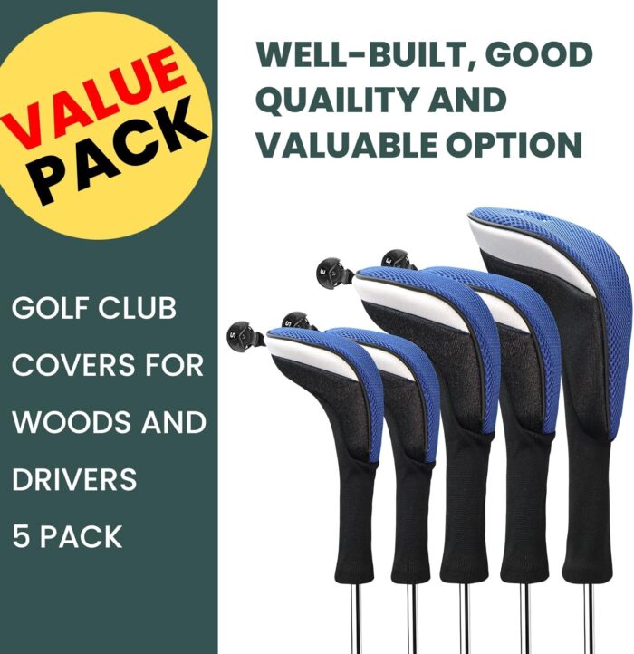 FINGER TEN Golf Club Head Covers Woods Driver Fairway Hybrid 3/4/5 Set, Headcovers Men 1 3 5 7 X Interchangeable Number Tag, Fit All Wood Clubs - Image 2