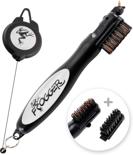 Frogger BrushPro Golf Club Cleaner with Ergonomic Grip and 2.5 ft. Retractable Cord, Sturdy Golf Club Brush and Groove Cleaner for Golfers, Premium Golf Accessory, Replaceable Parts