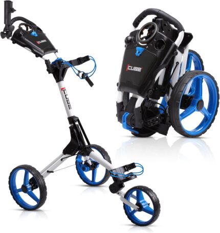CUBE CART 3 Wheel Push Pull Golf CART - Two Step Open/Close - Smallest Folding Lightweight Golf CART in The World - Choose Color!
