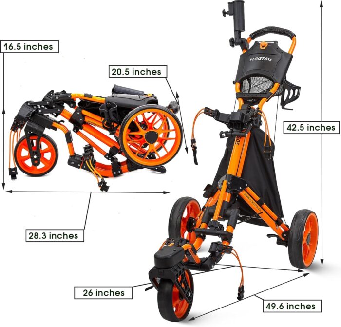 Golf Push Cart 3 Wheel with 360 Swivel Front Wheel,Lightweight and Foldable Walking Golf Cart，One-Click Foldable,with Foot Brake - Image 2