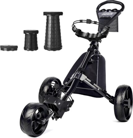 JANUS Golf Cart, Foldable Golf Push Cart, Golf Bag Cart, Fits Golf Stand Bag and Golf Cart Bags, Golf Caddy Cart with Optional Large Wing or Small Wing, Includes Ice Bag