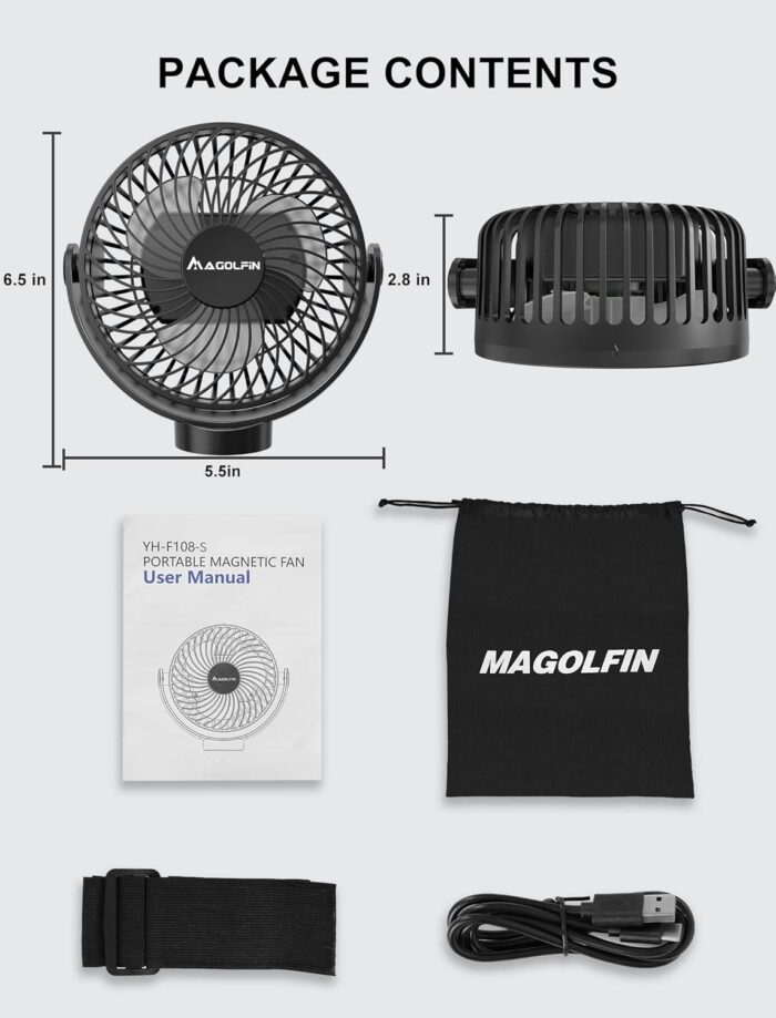 Magnetic Golf Cart Fan Rechargeable, 12000mAH Battery Operated Portable Fan with 3 Speeds, LED Lantern, Magnetic Base, Compatible with EZGO Club Car Yamaha, Golf Cart & Cruise Ship Accessories - Image 8