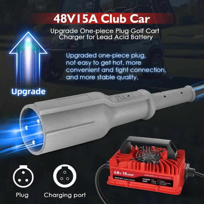 15 Amp Golf Cart Charger for 48 Volt Club Car DS & Precedent Lead Acid Battery with Upgraded 3-Pin Round Plug - Image 2