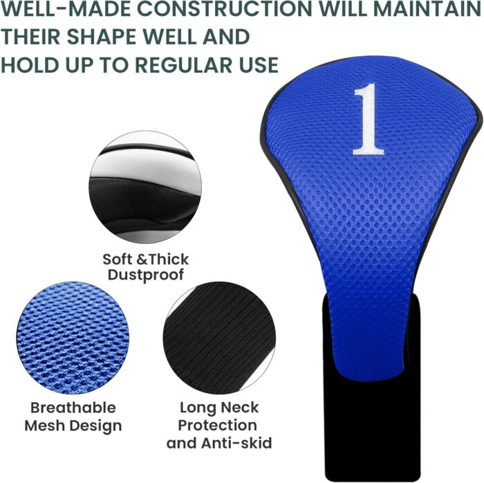 FINGER TEN Golf Club Head Covers Woods Driver Fairway Hybrid 3/4/5 Set, Headcovers Men 1 3 5 7 X Interchangeable Number Tag, Fit All Wood Clubs - Image 3