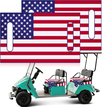 2 Pcs Microfiber Golf Cart Seat Cover American Flag Golf Blanket Portable Cushion Cover for Cart Independence Day Accessories