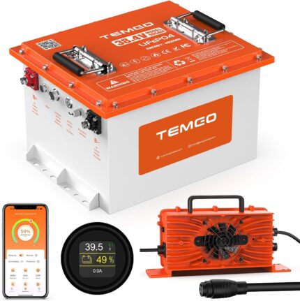 36V Lithium Golf Cart Battery, TEMGO 38.4 Volt 105Ah LiFePO4 Battery, Built-in Bluetooth 200A BMS, Includes 42.6V 20A Charger, APP Monitor, Perfect for Golf Carts
