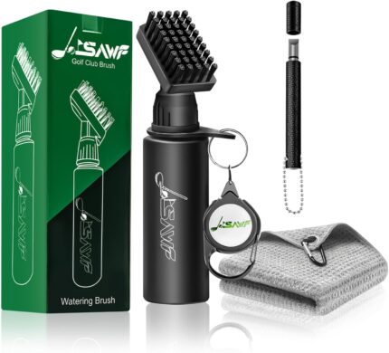JOISAWF Golf Club Cleaner Brush with Water - 7.5” Pro Golf Groove Cleaner, Leak-Proof Design, 4 Oz Water Bottle & Retainer Clip - Essential Golf Accessories for Men & Women (Golf Club Cleaning Kit)
