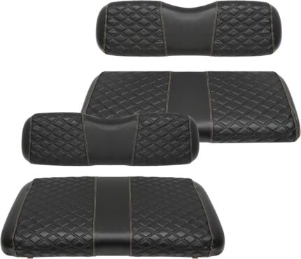 Golf Cart Seat Covers Front and Rear Waterproof and Sun Resistant Marine Grade Vinyl Leather Seat Cover Accessories for EZGO TXT 1994-2013, Black(4PCS)