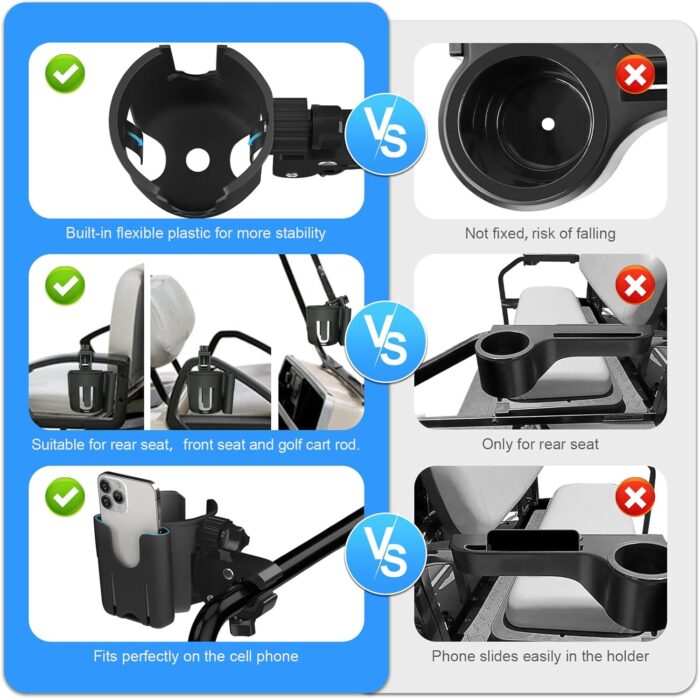 Golf Cart Cup Holder with Phone Holder, 2-in-1 Adjustable Universal Cup Phone Holder Front and Rear Seat Armrest Kit Accessories Compatible for EZGO/Club Car/Yamaha & Most Golf Carts - Image 8