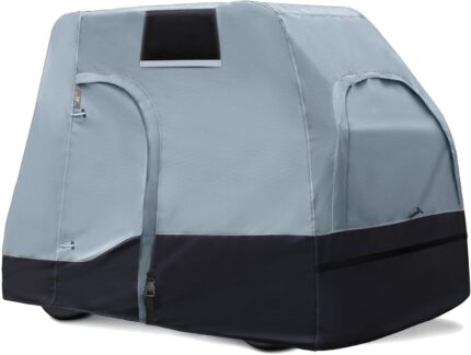 Explore Land Weatherproof 4 Passengers Golf Cart Cover Universal Fits EZGO Club Car Yamaha - All Season Car Enclosure with Driver Side Door and Back Side Zipper Window
