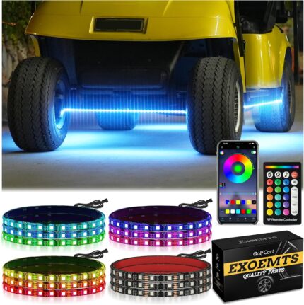 6PCS RGB Golf Cart Underglow Light Strip Kit, 9-16V Input Golf Cart Underbody Light Kit with APP Remote Control Dream Color, IP68 Waterproof Sound Active Music Sync for EZGO, Club Car, Yamaha