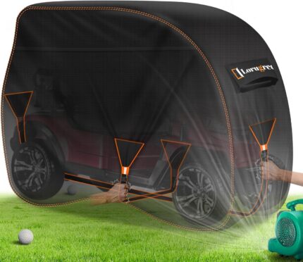 2 Passenger Golf Cart Cover Waterproof Fits for EZGO Yamaha Evolution Honda 420D Heavy Duty Club Car Cover.96Lx45Wx65H inch 2/4 Seats with Two Zipper Doors Golf cart Accessories