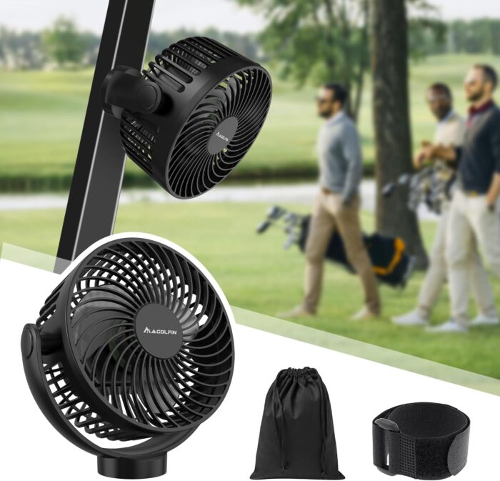 Magnetic Golf Cart Fan Rechargeable, 12000mAH Battery Operated Portable Fan with 3 Speeds, LED Lantern, Magnetic Base, Compatible with EZGO Club Car Yamaha, Golf Cart & Cruise Ship Accessories - Image 1