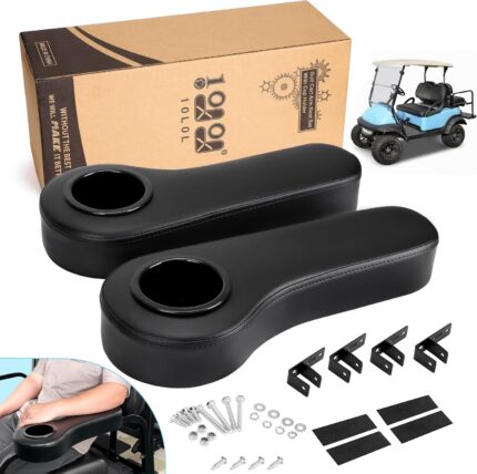 10L0L Golf Cart Rear Seat Kit Arm Rest Set with Cup Holder for Yamaha EZGO Club Car Golf Cart UV-Proof Coating Long Lasting, No Drilling Kits Include