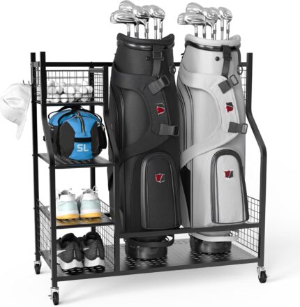 PLKOW Golf Bag Storage Garage Organizer, Extra Large Size Golf Bag Storage Stand and Golf Equipment Rack for Garage,Shed, Basement