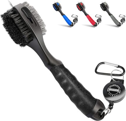 CHAMPKEY PRO Retractable Golf Club Brush | Oversized Brush Head with Soft Rubber Hand Grip & Retractable Groove Cleaner Golf Brush