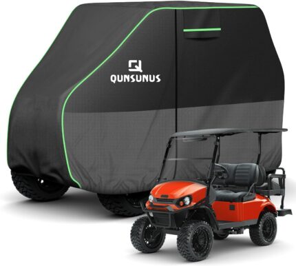 QUNSUNUS Waterproof Golf Cart Cover 2/4/4+2 Passenger for Yamaha, Honda, Club Car, EZGO, All Weather Golf Cart Rain Covers with Zipper and Straps for Wind, Sun and Dust Protection