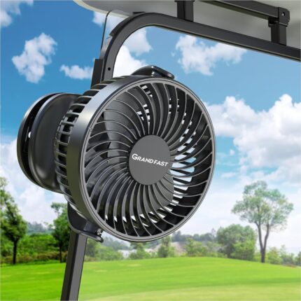 Golf Cart Rechargeable Fan Compatible with EZGO Club Car Yamaha, 4 Powerful Speeds Clip on Fan with 360° Pivot, 13 Hrs Run Cordless Fan, Battery Operated Fan for Golf Cart Push Cart
