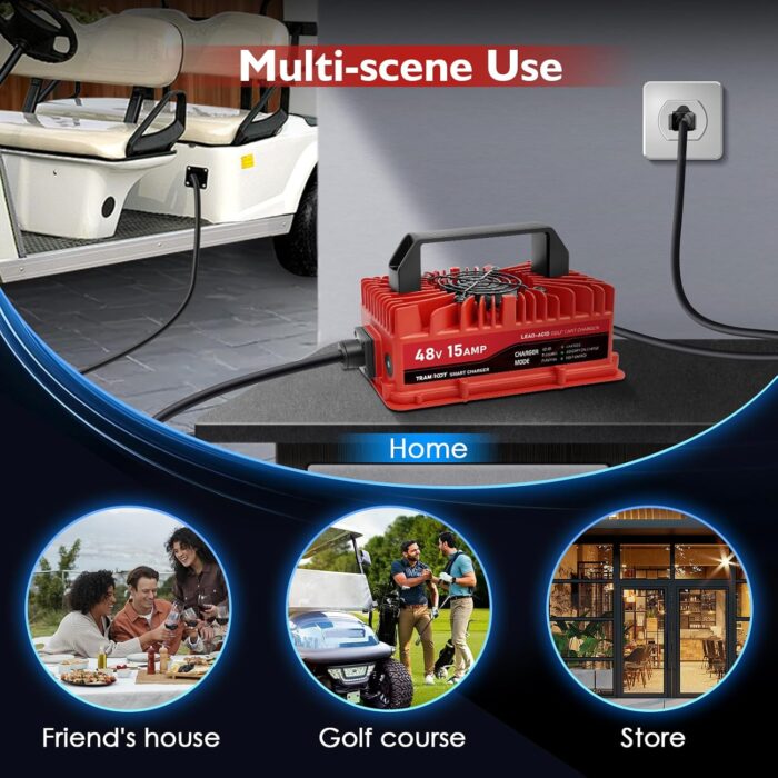 15 Amp Golf Cart Charger for 48 Volt Club Car DS & Precedent Lead Acid Battery with Upgraded 3-Pin Round Plug - Image 8