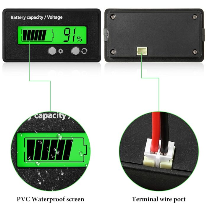 DC 12V 24V 36V 48V 60V 72V 84V Golf Cart Battery Meter with Alarm, Front Setting and Switch Key Battery Capacity Voltage Indicator Gauge Acid and Lithium ion Indicator - Image 4