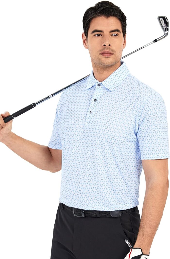 Esabel.C Golf Shirts for Men Dry Fit Performance Short Sleeve Print Moisture Wicking Collared Shirt - Image 3
