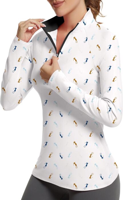 Golf Shirts for Woman UPF 50+ Sun Protection Quick Dry Lightweight Long Sleeve Polo Shirts for Woman Rash Guard