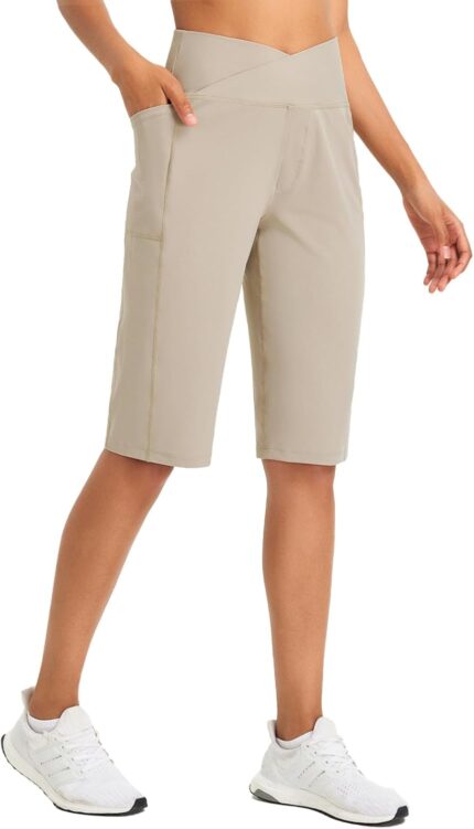 baleaf Womens Bermuda Long Shorts 14" Knee Length Capris High Waisted Athletic Shorts with Pockets Summer Stretch Loose