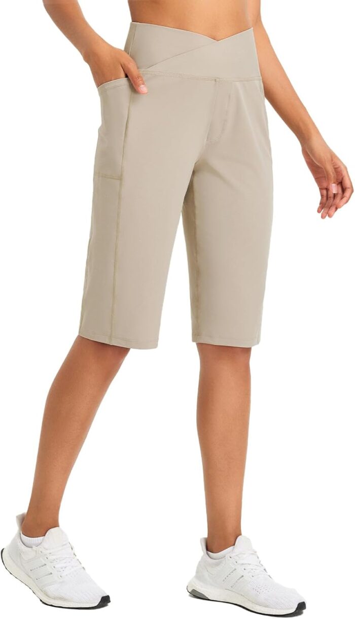 baleaf Womens Bermuda Long Shorts 14" Knee Length Capris High Waisted Athletic Shorts with Pockets Summer Stretch Loose - Image 1