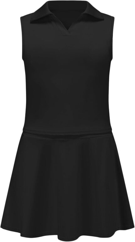 Girls Tennis Golf Dress Outfit Sleeveless Polo V Neck Tank Top and Skorts Sets Sport Skirt with Pockets