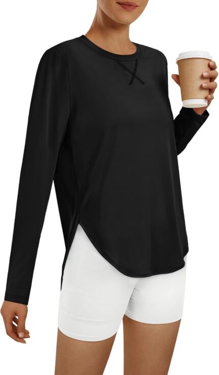 AUTOMET Long Sleeve Workout Tops for Women Athletic UPF 50+ Sun Rash Guard Shirts Running SPF Gym Quick Dry Clothes