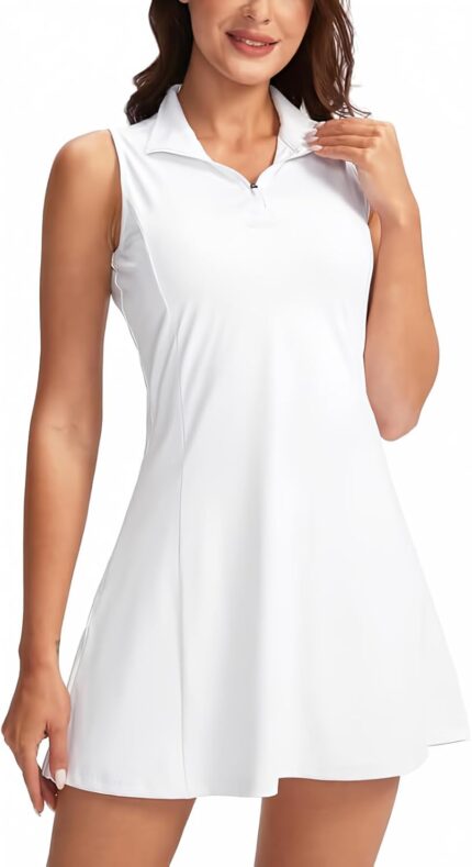Viodia Women's Tennis Golf Dress with Shorts Active Exercise Workout Sports Athletic Dresses for Women with Zipper Pockets