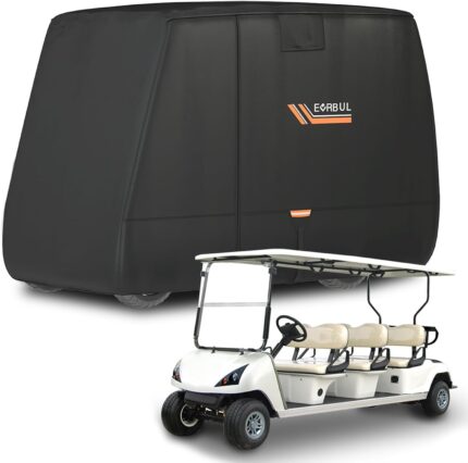 Golf Cart Cover Heavy Duty 420D Waterproof Golf Cart Covers with Three Zipper Doors Compatible with EZGO, Club Car, Yamaha 2/4/6 Passenger Golf Carts, Windproof Sunproof Golf Cart Cover