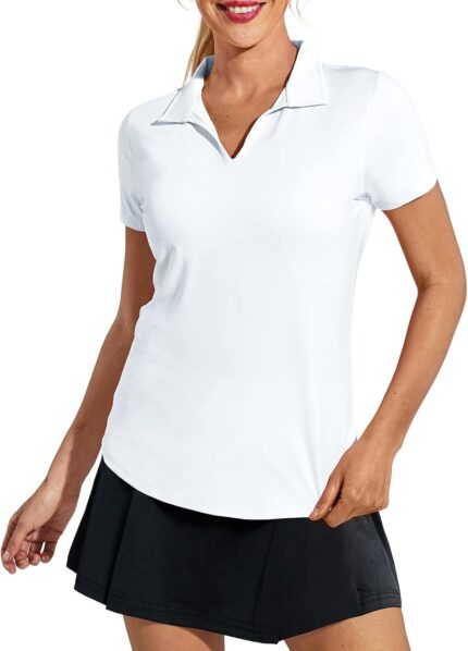 MIER Women's Golf Polo Shirts Collared V Neck Short Sleeve Tennis Shirt, Dry Fit, Moisture Wicking