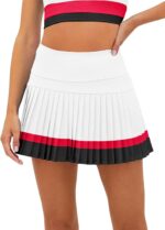 Fisoew Women's High Waisted Tennis Skirts Color Block Pleated Athletic Golf Skorts Mini Skirt with Built in Shorts