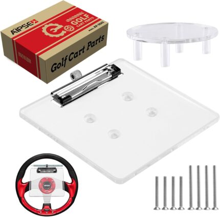 Golf Cart Scorecard Holder w/Pencil Holder Compatible with EZGO Club Car Yamaha and Other 5-6 Holes Golf Cart Steering Wheel, Firmly Clamp & Adjustable Pen Spring Loop, Easy to Install & Record