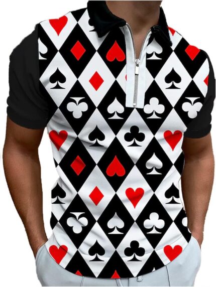Hodaweisolp Men's Short Sleeve Zipper Casual Slim Fit Printed Golf Polo Shirt Tops