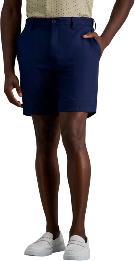 Haggar Men's Cool 18 Pro Straight Fit Flat Front 4-Way Stretch Expandable Waist Shorts - 7 and 9.5 Inch Inseams