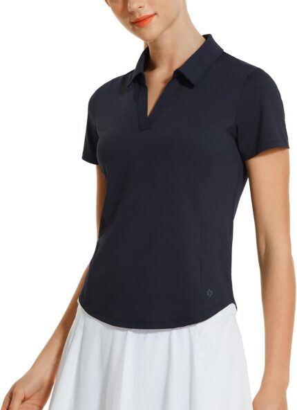 HODOSPORTS Women's Golf Polo Shirts Short Sleeve Collared V Neck Tennis Shirt Quick Dry Fit UPF 50+ Golf Apparel Clothes