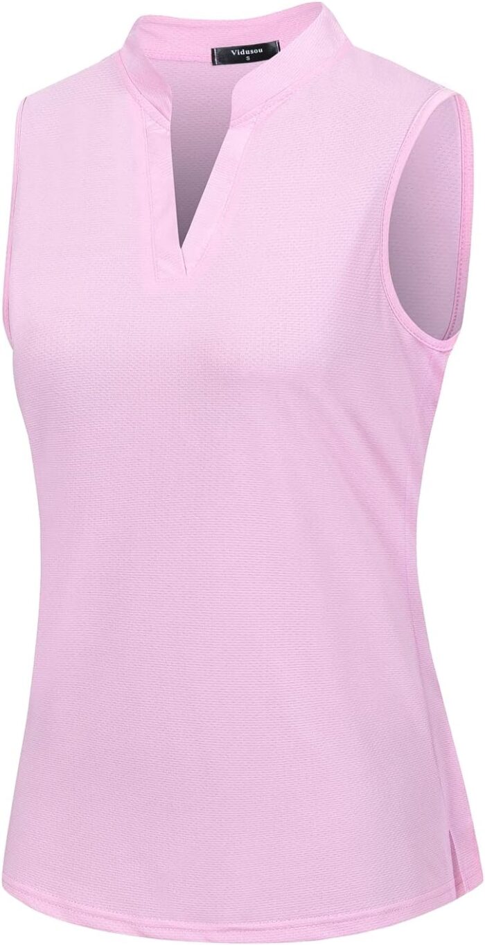 Womens Sleeveless Golf Polo Shirts Lightweight Tennis Sport Tops - Image 1