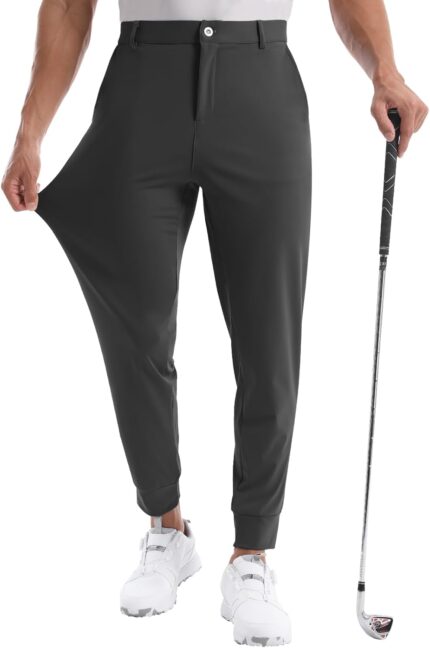 CANGHPGIN Mens Athletic Joggers with Zipper Pockets Lightweight Golf Pants Men Stretch Relaxed Fit Tapered Work Travel Pants