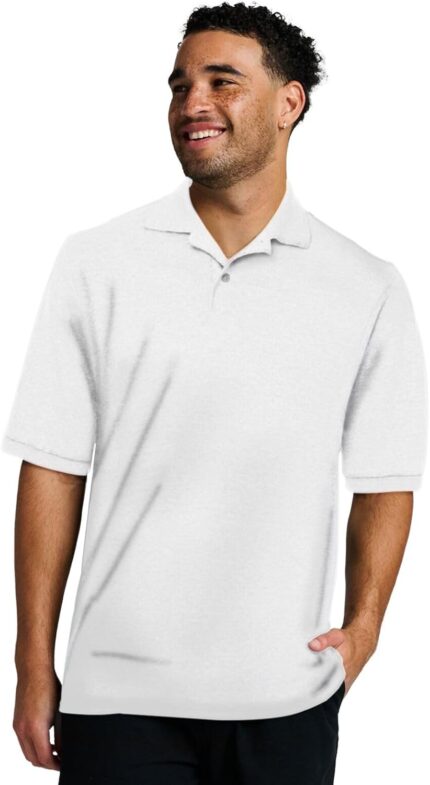 Jerzees Men's Short Sleeve Polo Shirts, Cotton Blend, Two Button Closure, Regular Fit, Sizes S-5x
