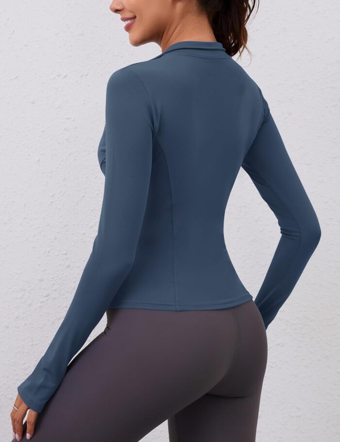 LOMON Womens Long Sleeve Workout Tops Quick Dry Quarter Zip Pullover Crop Yoga Athletic Slim Fit Shirts - Image 2